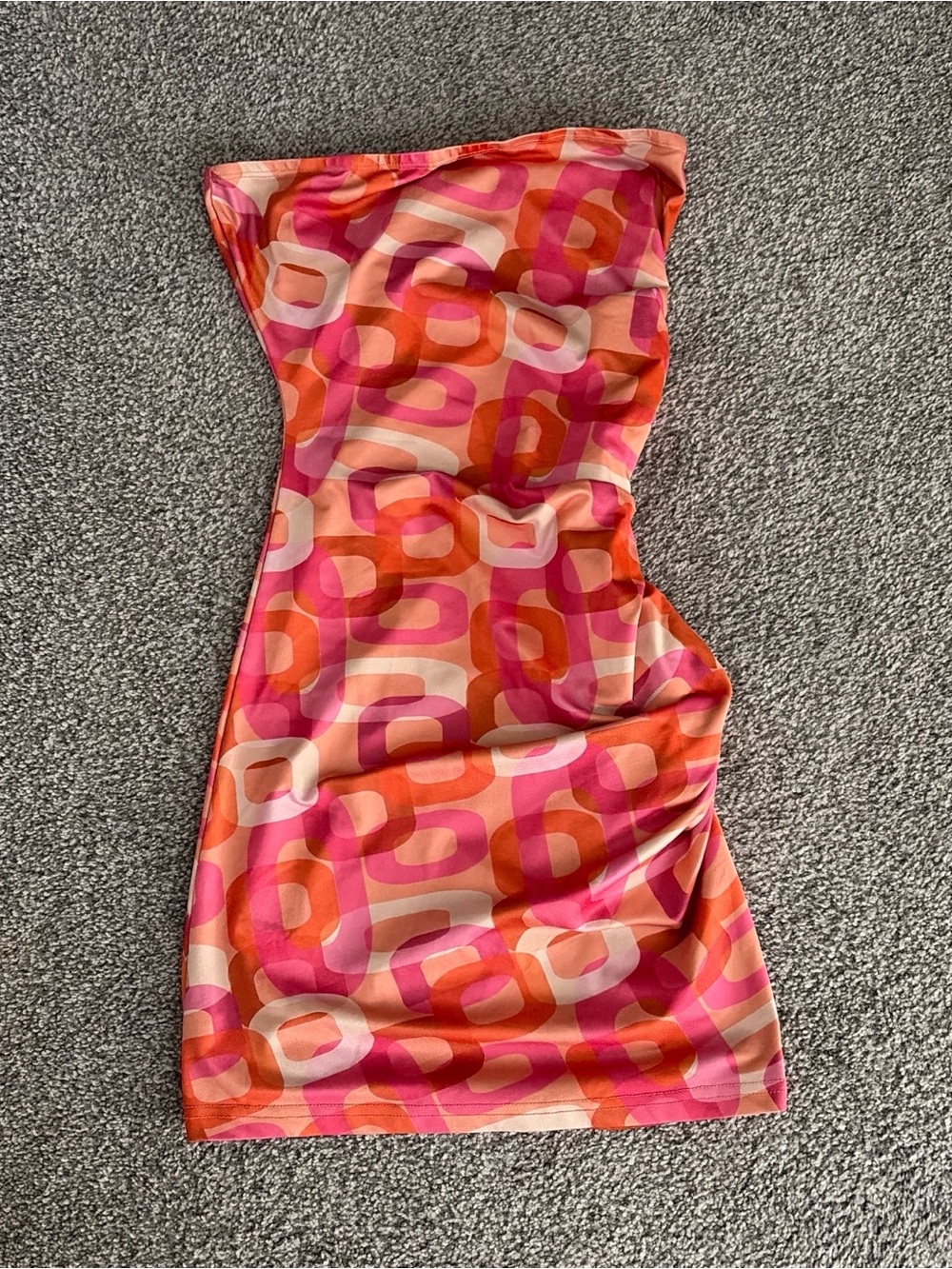 Princess Polly Strapless Mini Dress in Pink & Orange Geo Print